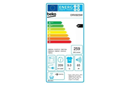 Beko DRX923W – Sèche-linge Pompe à Chaleur 9 kg Blanc | 258 kWh/an, 65 dB