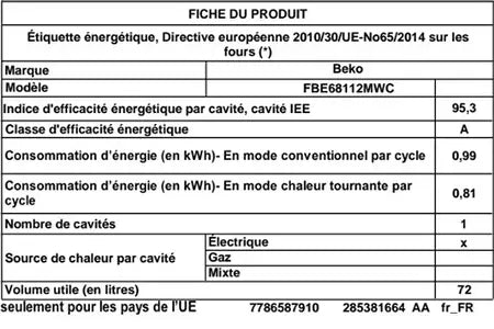 Cuisinière induction Beko FSE68112MWC