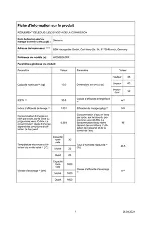 Siemens WG56B2A2FR – Lave-linge Hublot 10 kg Blanc | iQdrive, i-Dos, Home Connect