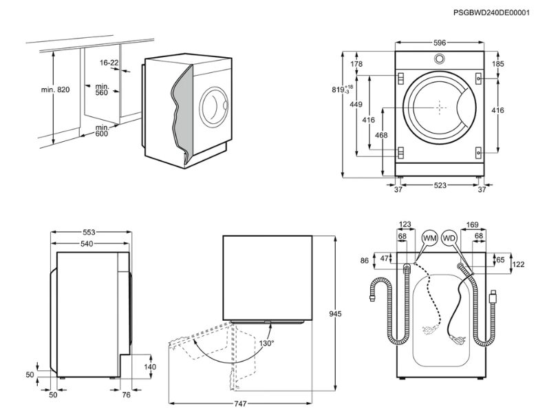 Lave-linge hublot encastrable Electrolux EW7F1484BI – 8 kg Classe B
