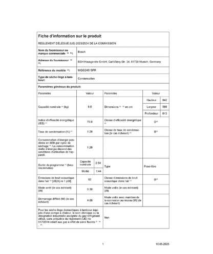 Sèche-linge pompe à chaleur Bosch WQG2451SFR – 9 kg Classe A++