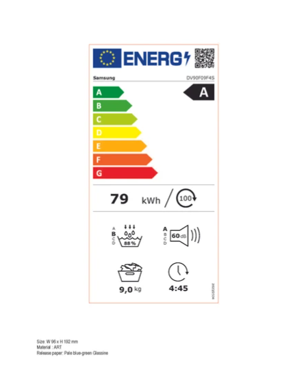 Sèche-linge pompe à chaleur Samsung DV90F09F4S BESPOKE AI – 9 kg Classe A