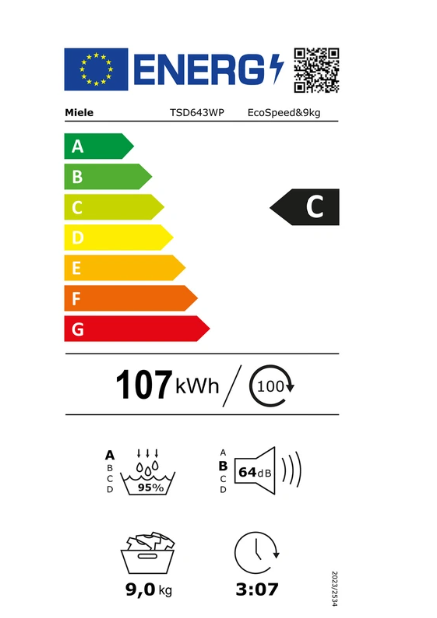 Sèche-linge pompe à chaleur Miele TSD 643 WP EcoSpeed – 9 kg Classe C