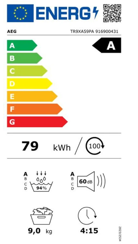 Sèche-linge pompe à chaleur AEG TR9XA59PA – 9 kg 3DScan SmartDry Triple A 60 dB