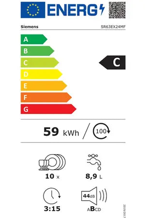 Siemens SR63EX24MF – Lave-vaisselle Encastrable 45 cm 10 Couverts | VarioSpeed Plus, Home Connect, AquaStop