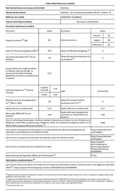 Sèche-linge pompe à chaleur Electrolux EW9HI783FC PerfectCare 900 – 8 kg 3DSense Classe A