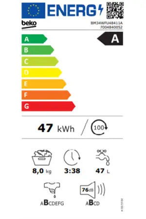 Beko BM34WFU48411A – Lave-linge Hublot 8 kg Gris Anthracite | EnergySpin