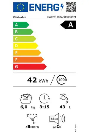 Lave-linge top Electrolux EW6T5136DA – 6 kg, Classe A, 40 cm
