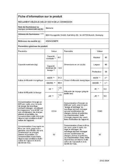 Lave-linge séchant Siemens WN54G200FR