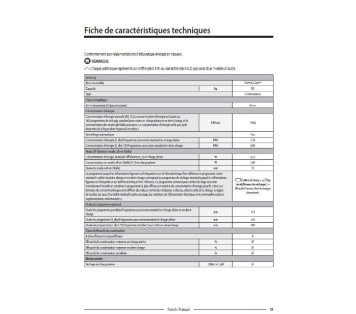 Sèche-linge pompe à chaleur Samsung DV90DG52A0AE – 9 kg Classe C
