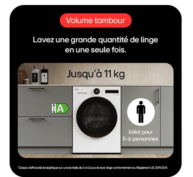 Lave-linge hublot LG F14X71WHST 11 kg
