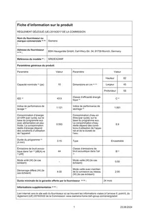 Siemens SR63EX24MF – Lave-vaisselle Encastrable 45 cm 10 Couverts | VarioSpeed Plus, Home Connect, AquaStop