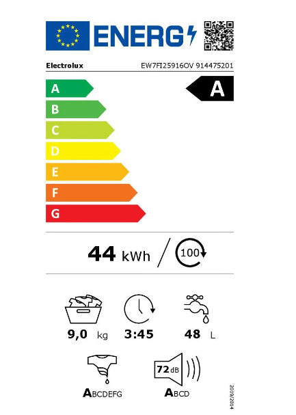 Lave-linge hublot Electrolux EW7FI25916OV – 9 kg 1600 tr/min Classe A