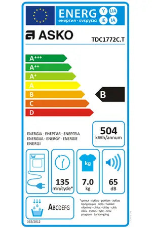 Asko TDC1772C.T – Sèche-linge Condensation 7 kg Inox | Butterfly, Écran TFT, Classe B