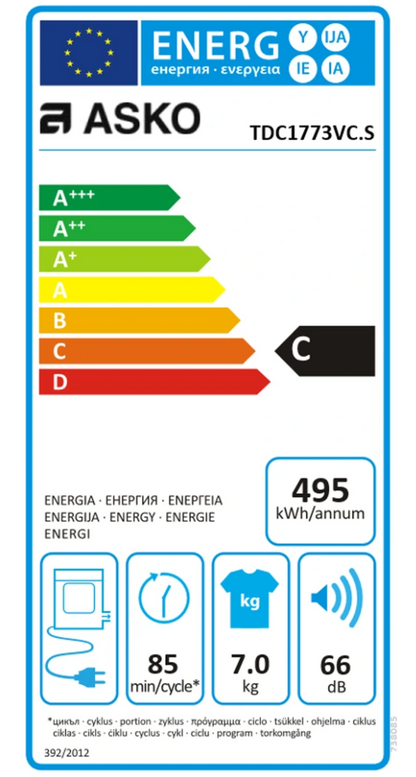 Sèche-linge à évacuation Asko TDC1773VC.S – 7 kg Butterfly™ Usage Intensif 15 000 cycles