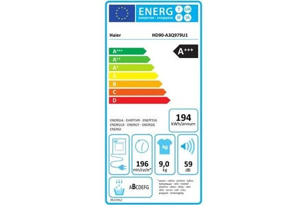 Haier HD100-A2939-FR – Sèche-linge Pompe à Chaleur 9 kg Blanc | hOn Wi-Fi, i-Refresh, 59 dB
