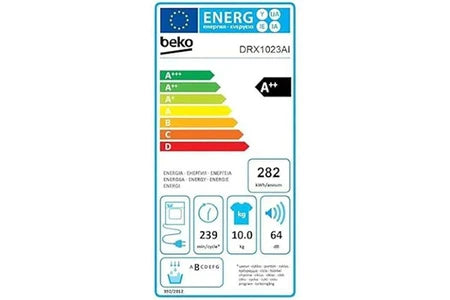Beko DRX1023AI – Sèche-linge Pompe à Chaleur 10 kg Blanc | 64 dB, Grandes Familles