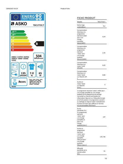 Sèche-linge à condensation Asko TDC1772C.T – 7 kg Butterfly™ Inox Classe B
