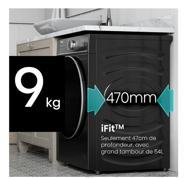 Lave-linge hublot Hisense WF5I9043BBFS iFit – 9 kg 47 cm Noir