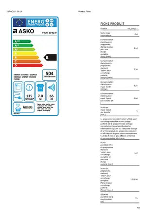 Asko TDC1772C.T – Sèche-linge Condensation 7 kg Inox | Butterfly, Écran TFT, Classe B