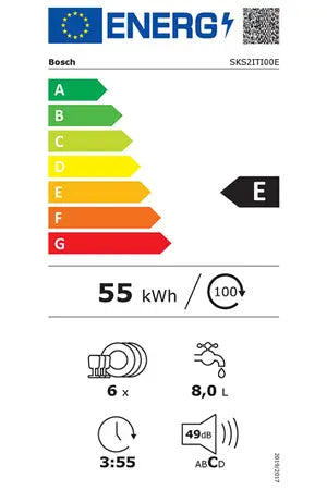 Bosch SKS2ITI00E Série 2 – Lave-vaisselle Pose Libre Compact 55 cm 6 Couverts | EcoSilence Drive, AquaStop, ActiveWater
