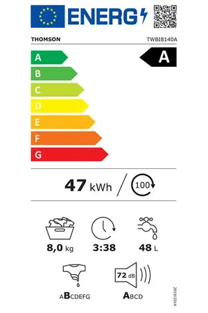 Thomson TWBI8140A – Lave-linge Hublot Encastrable 8 kg