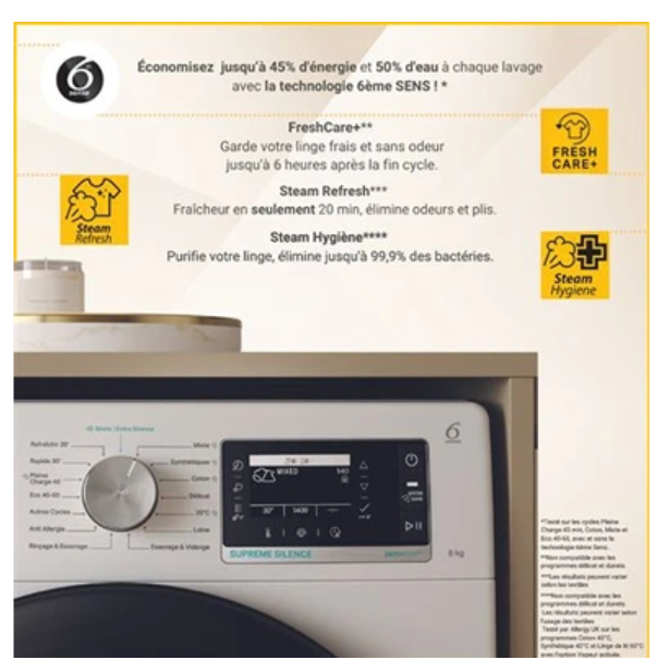 Lave-linge hublot Whirlpool W8X89AD – 8 kg Silence AutoDose