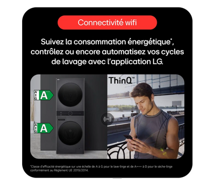 Colonne lavante LG F214WT8PB – 12 kg / 10 kg Pompe à chaleur