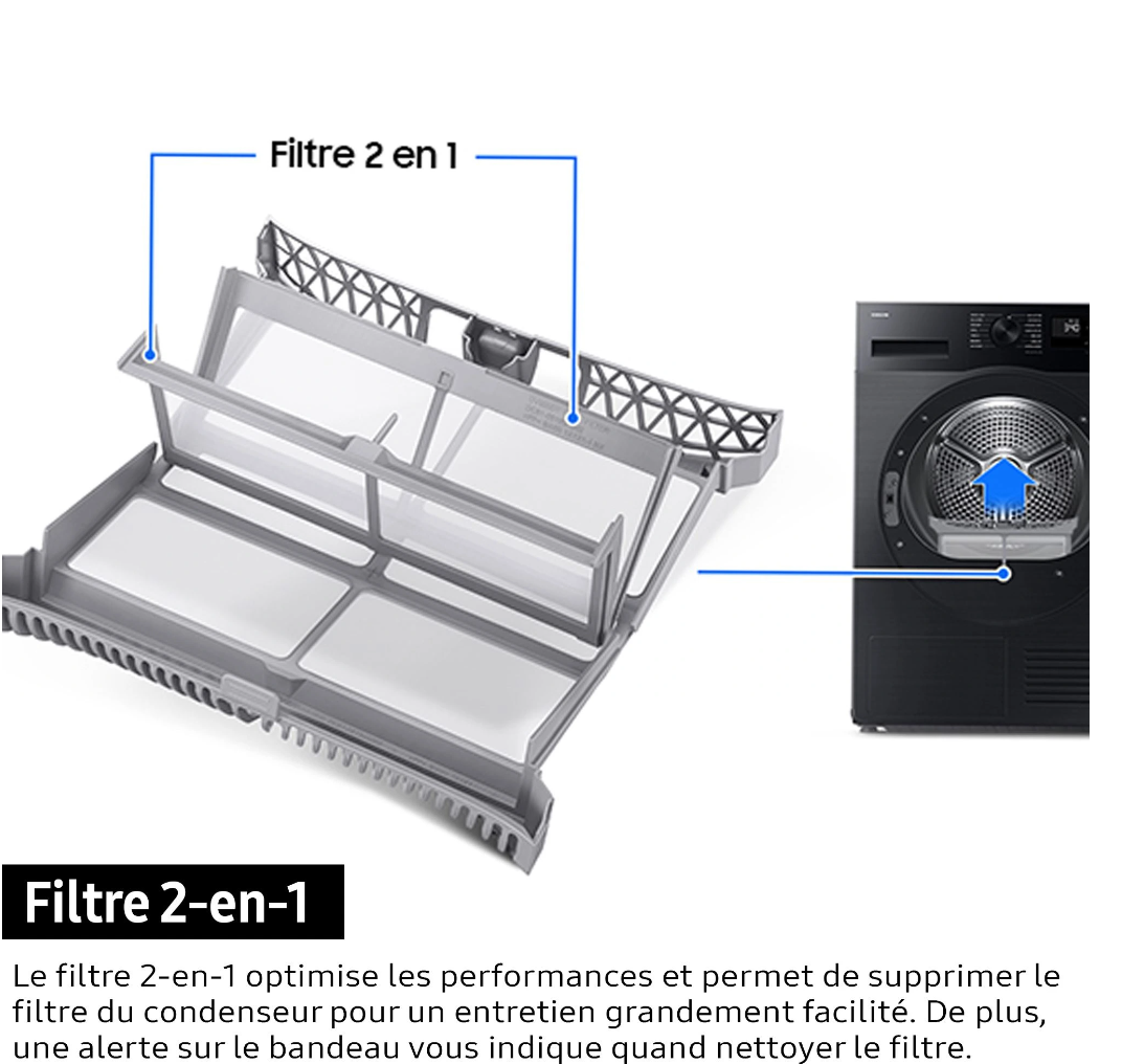 Sèche-linge pompe à chaleur Samsung DV90DB7845GB Bespoke AI – 9 kg AI Dry+ Noir Classe A