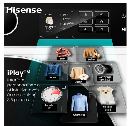 Lave-linge hublot Hisense WF5I9043BBFS iFit – 9 kg 47 cm Noir