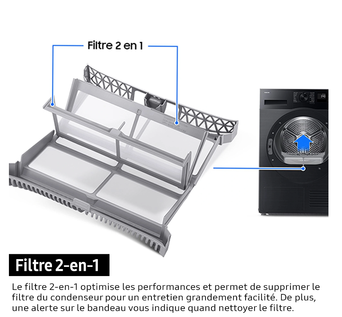 Sèche-linge pompe à chaleur Samsung DV90DB7845GE Bespoke AI – 9 kg AI Dry+ Blanc Classe A
