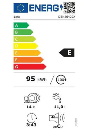 Lave-vaisselle pose libre Beko ENCASTRABLE - DSN26420X 60CM