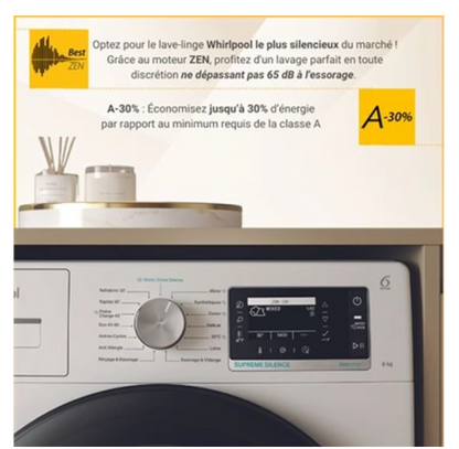 Lave-linge hublot Whirlpool W8X89AD – 8 kg Silence AutoDose