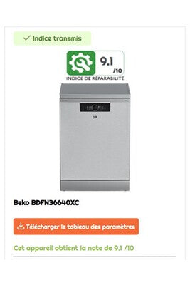 Lave-vaisselle pose libre Beko Lave-vaisselle Modèle BDFN36640XA Pose libre 16 couverts Inox