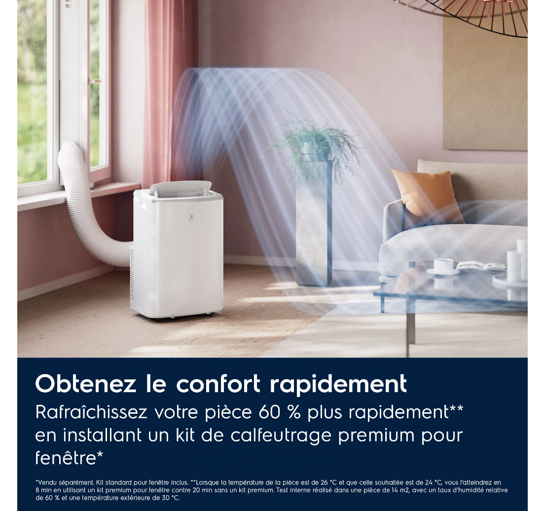 Climatiseur Mobile Electrolux EXP26U339CW Comfort 600 – 2600 W, Classe A, R290, 64 dB