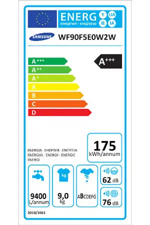 Samsung WF90F5E0W2W – Lave-linge Hublot 9 kg Blanc | Eco Bubble, Classe A+++