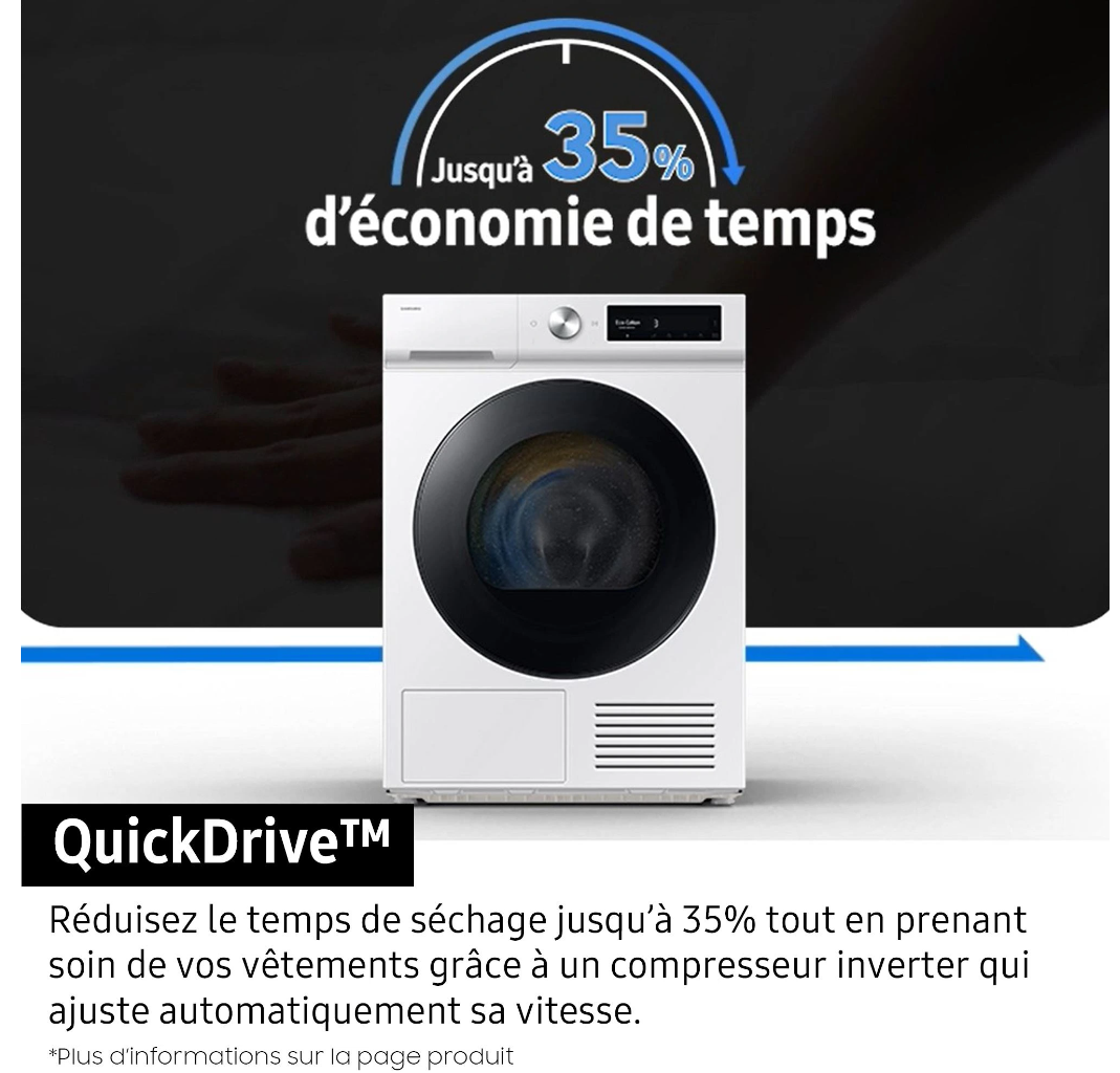 Sèche-linge pompe à chaleur Samsung DV90DB7845GB Bespoke AI – 9 kg AI Dry+ Noir Classe A