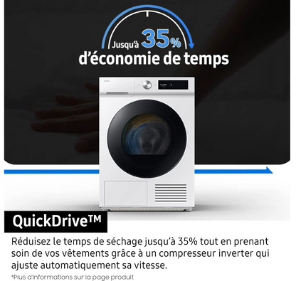 Sèche-linge pompe à chaleur Samsung DV90DB7845GE Bespoke AI – 9 kg AI Dry+ Blanc Classe A