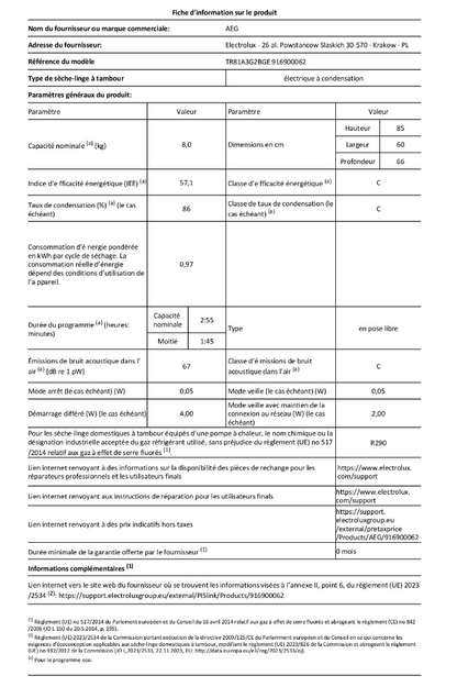 Sèche-linge pompe à chaleur AEG TR81A3G2BGE 8000 – 8 kg SensiDry AbsoluteCare