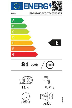 Beko BDFS26120XQ – Lave-vaisselle Pose Libre 45 cm 11 Couverts | AquaIntense 5x, Quick & Shine 58 min