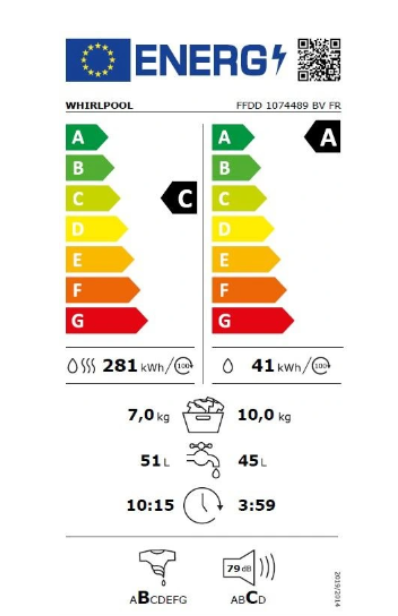 Lave-linge séchant Whirlpool FFDD1074489BVFR – 10/7 kg 6ème Sens