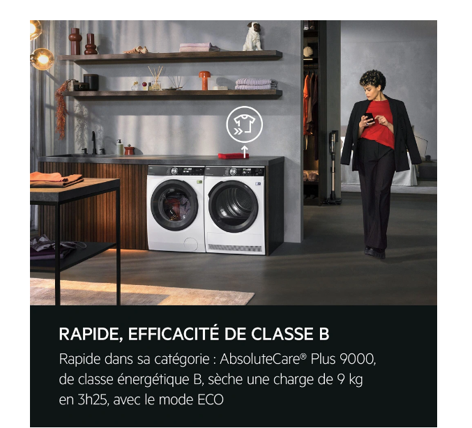 Sèche-linge pompe à chaleur AEG TR93A9H4BW Série 9000 – 9 kg Classe B