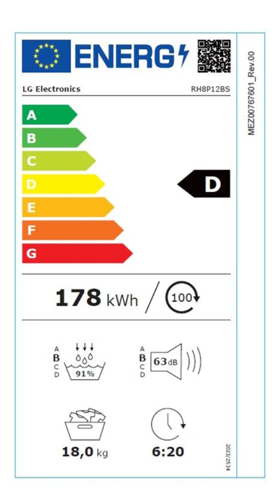 Sèche-linge pompe à chaleur LG RH8P12BS – 18 kg DUAL Inverter AI Direct Drive Noir
