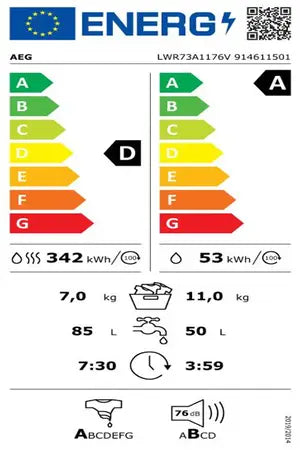 AEG LWR73A1176V – Lave-linge Séchant 11/7 kg Blanc