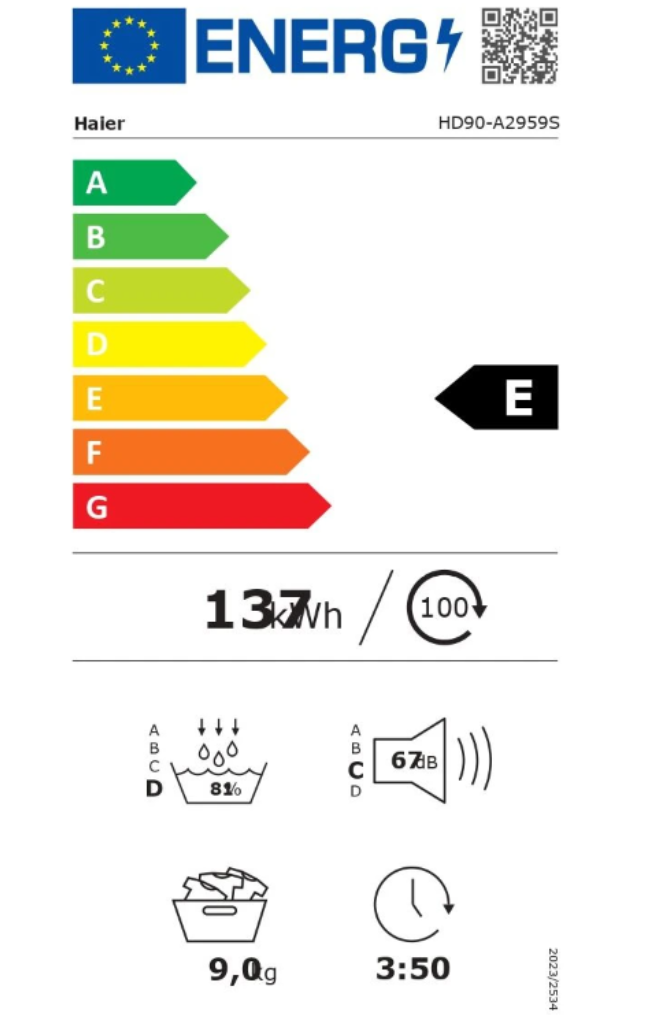 Sèche-linge Haier HD90-A2959R-FR Série 295 – 9 kg I-Refresh Classe E