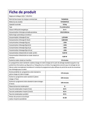 Thomson THTD9HPCCS – Sèche-linge Pompe à Chaleur 9 kg Blanc | Classe C, Programme Silent