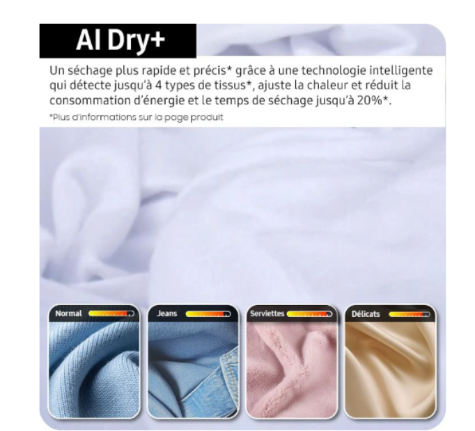 Sèche-linge pompe à chaleur Samsung DV90F09F4S BESPOKE AI – 9 kg Classe A