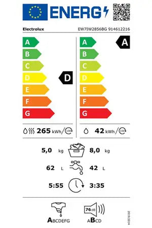 Electrolux EW7IW2856BG – Lave-linge Séchant 8/5 kg Blanc
