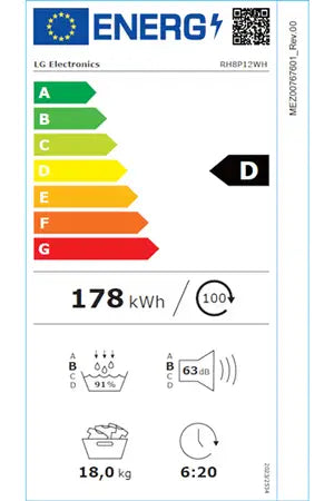 LG RH8P12WH – Sèche-linge Pompe à Chaleur 18 kg Blanc | AI Direct Drive, Anti-allergie, ThinQ