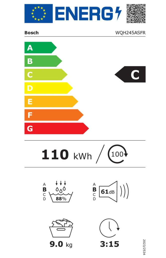 Sèche-linge pompe à chaleur Bosch WQH245ASFR Série 6 – 9 kg AutoDry Home Connect